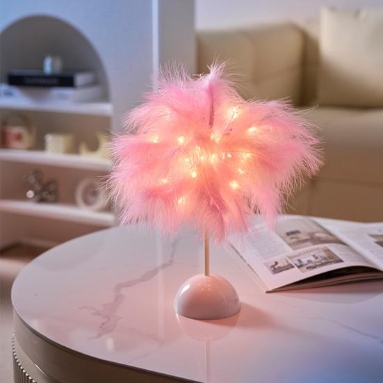 Feather Night Light Table Lamp LED Romantic Bedside Lamp for Girls Room Wedding Party Decor Battery Powered Decorative Accent Light
