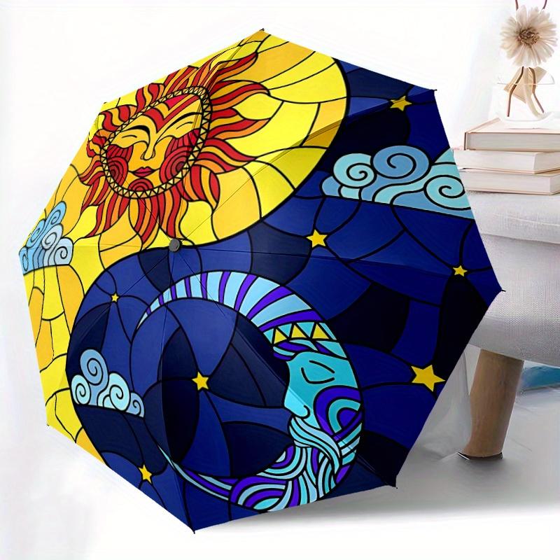 1pc Sun Moon Yin Yang Stained Automatic Opening/Closing Folding Umbrella with 82 Ribs, Plastic Handle, Windproof Portable Sunshade Umbrella y250726122