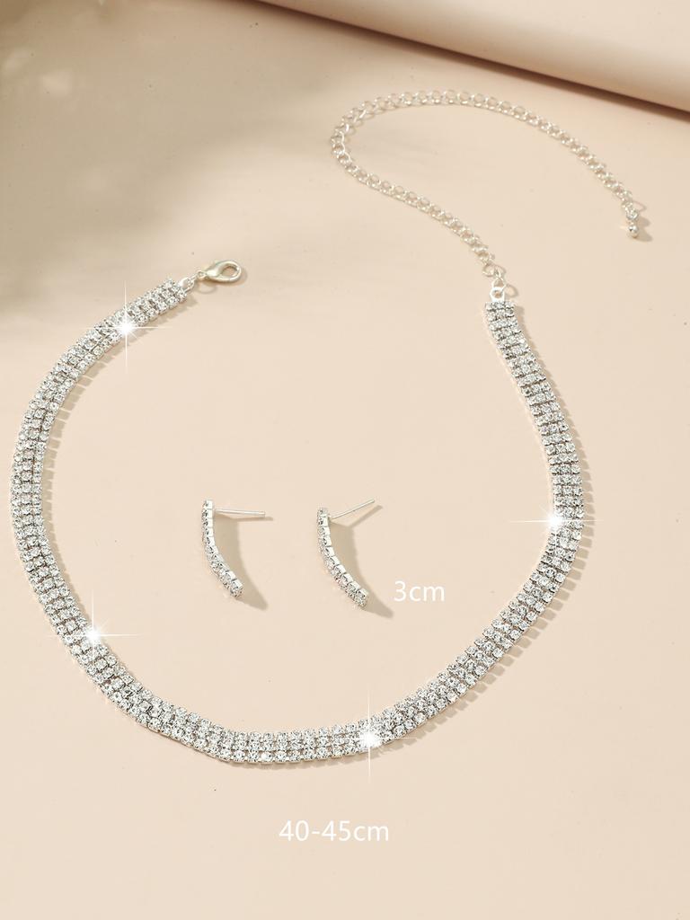 Fashion Rhinestone Love Necklace Earrings Set, Shiny Bridal Necklace Earrings