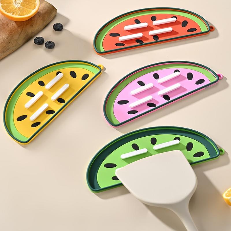 Silicone Pot Lid Drain Mat Non-slip Heat Insulation Board Holder Pineapple Watermelon Shape Multifunctional Spatula Storage Mat