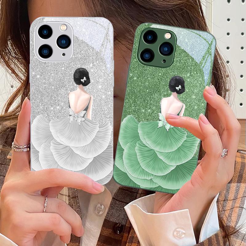 Flower Girl Colorful For IPhone 16 Pro Max 15 Pro 14 13 12 Mini 11 XS Max XR 7 8 Plu SE 2022 Tempered Glass Phone Case