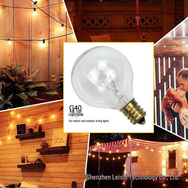 G40 Tungsten Filament String Lights, Plug-in 110V/220V, Ideal for Wedding and Courtyard Decoration, Indoor Hanging Atmosphere Lighting.