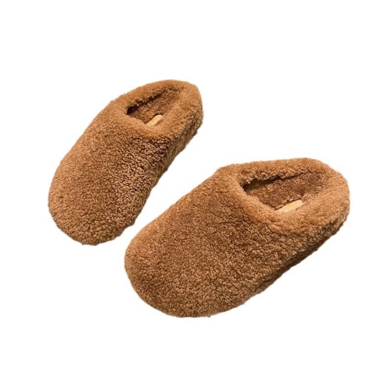 Lam allsidig veske hode halv tøfler dame 2025 høst og vinter plysjsko yttertøy lat flat bunn myk bunn bomull mopp