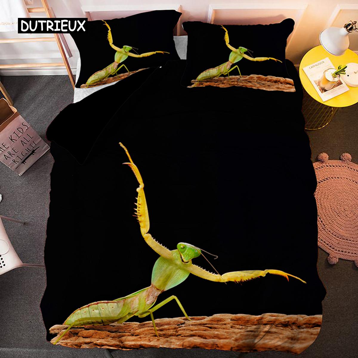 

Зеленый богомол пододеяльник King Queen Size комплект постельного белья с изображением насекомых для детей подростков взрослых дикая природа пододеяльник наволочка 140x200cm 3pcs