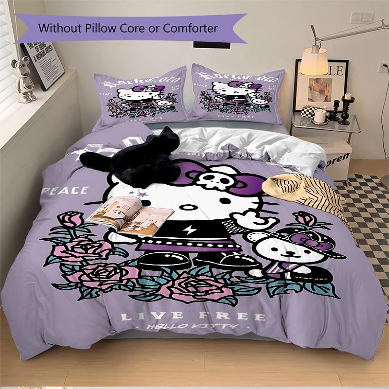 Rock Coco Hello Kitty Print 3Pcs Bedding Setduvet Cover With 2 Bedropillowcase Home Birthday Gift
