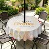 Outdoor Christmas Tablecloth Round Waterproof Oil-Resistant Patio Table Cover Garden Deck Umbrella Hole