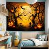 2D Spooky Halloween Night Tapestry, Glowing Pumpkins & Full Moon Background Cloth