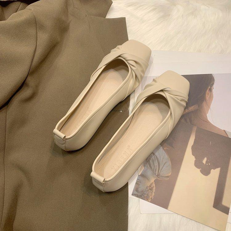 [Amano] 2025 Flat Shoes Design Sense Evening Wind Single Shoes Women's Summer Square Head Soft Leather Fairy Gentle Grandma Shoes