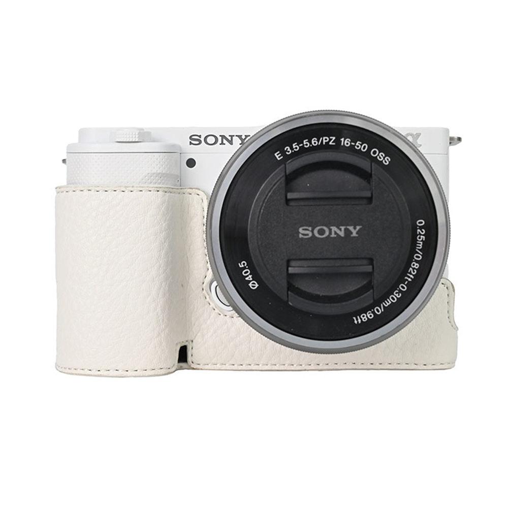 ZVE10 Skórzany PU Pokrowiec na Połowę Korpusu Aparatu dla Sony ZVE10 ZV-E10 Magnetyczna Otwierana Pokrywa Spodu
