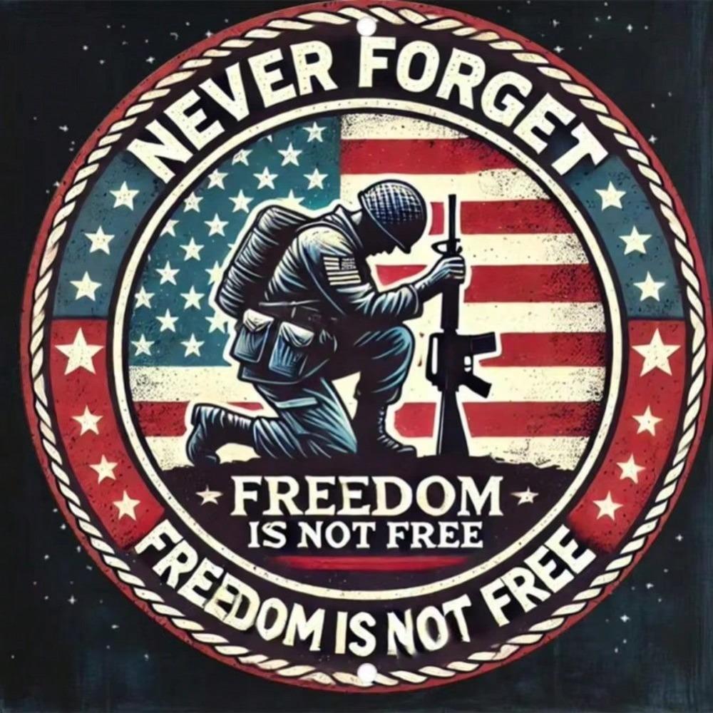 Vintage US Military Round Metal Tin Sign Patriotic Wall Decor 8x8 Inch