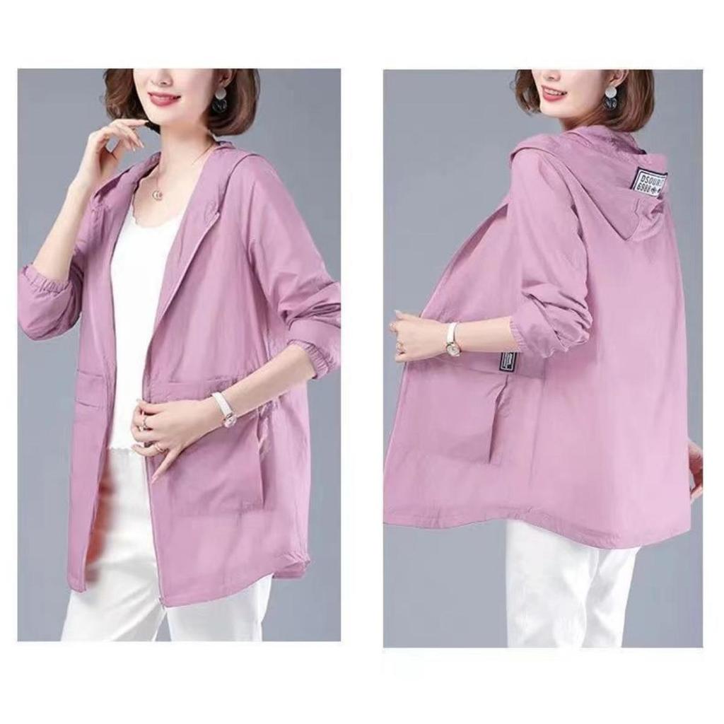 Women's Long Plus Size Hooded UV Resistant Jacket with Pockets