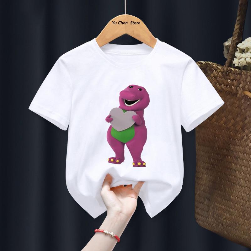 2026 Noví přátelé dinosaura Barney Trička pro chlapce a dívky Kreslená animace Dětská trička Módní roztomilé dětské oblečení