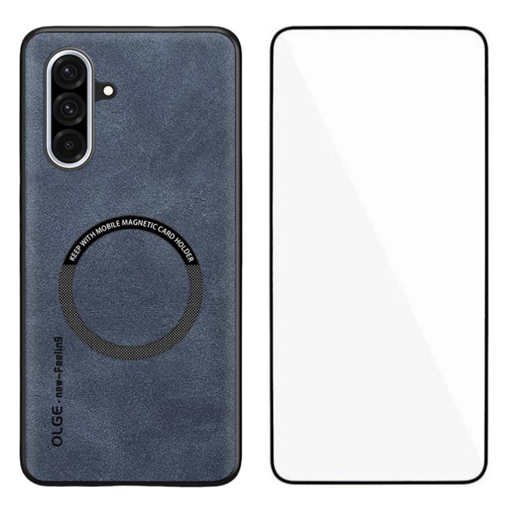 WANLONFENG YBP Series For Samsung Galaxy A36 5G Magnetic Case with Tempered Glass Film PU+TPU Phone Cover Large Cutout