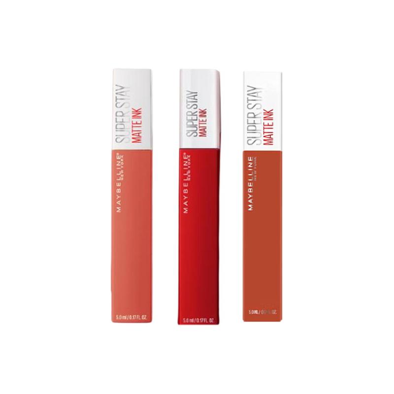 Maybelline , , легко наносится, натуральный и Жидкий матовый блеск для губ - набор из трех штук матовый блеск для губ 210 матовый блеск для губ 118 матовый блеск для губ 130 коричневый