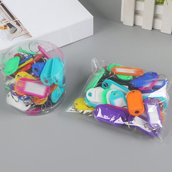 50Pcs Keyring Tags Plastic Key Fobs ID Tags with Split Keyring Paper Insert Key Tags Writing Paper Keychain Organizer