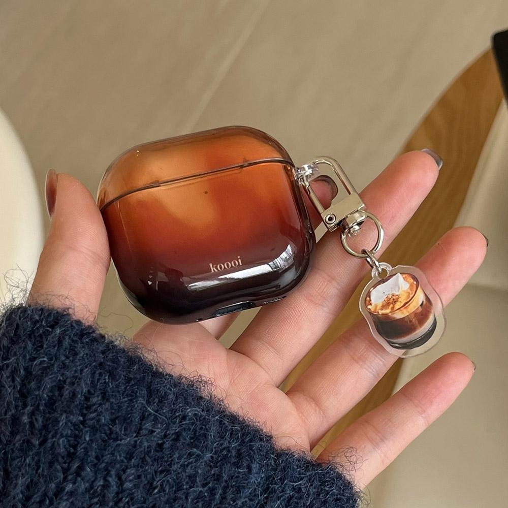Korea Lovely Transparent Amber Soft Earphone Case For AirPods 4 With Coffee Pendant Protective Shell For AirPods Pro 2 3