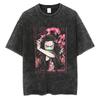 Summer Retro Washed Style Demon Slayer Blade Anime Printed T-shirt for Men Anime Fans and Enthusiasts T-shirt