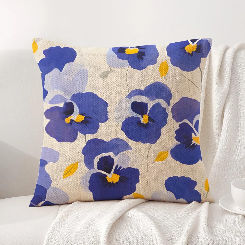 Flower Design Cushion Cover Summer Coolness Linen Fabric Double-Sided Printing Pillow Case Sofa Home Decor Gift