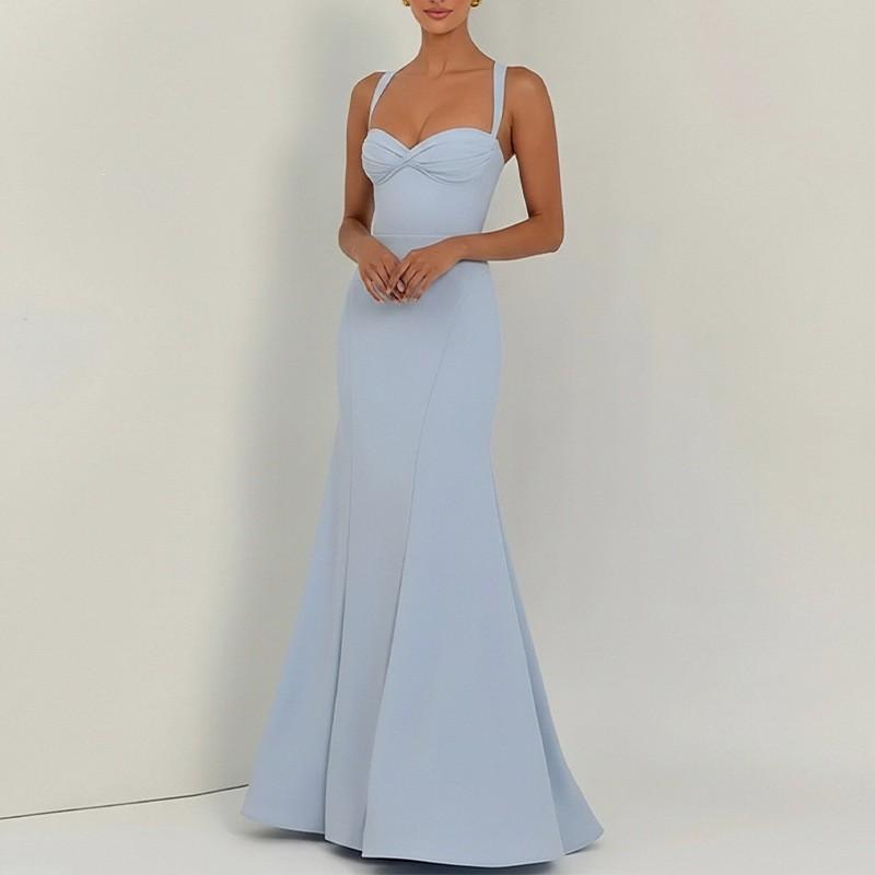 Elegant Solid Color Sleeveless Evening Dress Women 2026 High-Waist Fitted Long Gown Formal Party Occasion