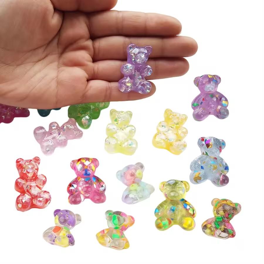 Hot Sale Jelly-Colored Bear Charm Flat Back DIY Earring & Keyring Accessories for Souvenirs Made of Artificial Resin