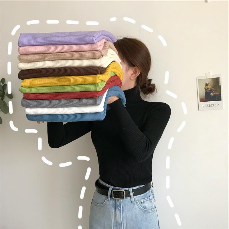 Herbst und Winter Damen-Bottom-Shirt, hochgeschlossener gestrickter Innenpullover, schlanker, vielseitiger Strickpullover