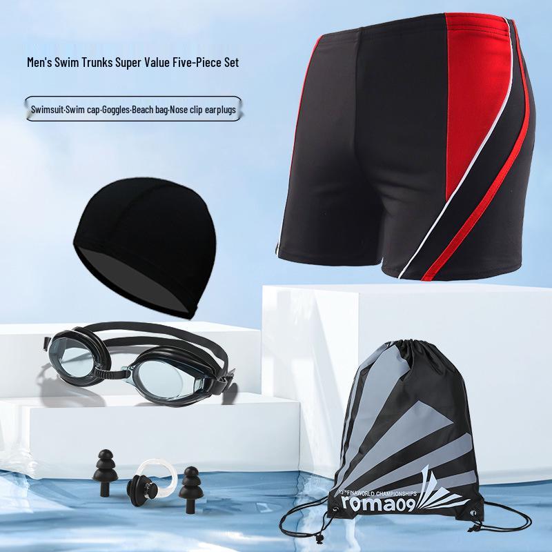 Men's Plus Size Quick-Dry Color Block Beach & Hot Spring Swimming Trunks
