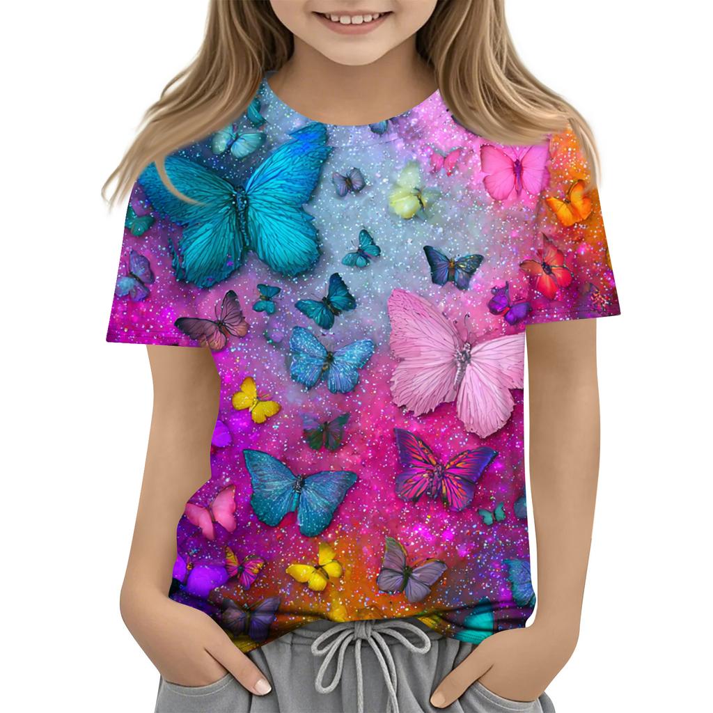 Children's Printed Round Neck Short Sleeved Casual T-shirt