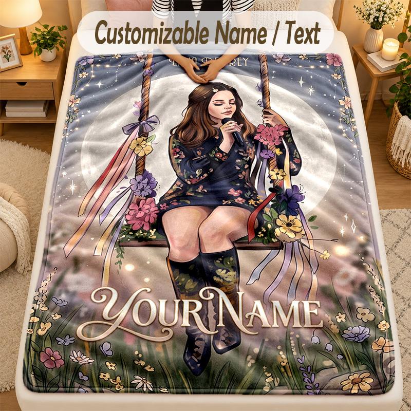 Flannel BlanketLana Del Rey Custom Name Text Personalized Soft Warm Throw Blanket Home Decor Gift