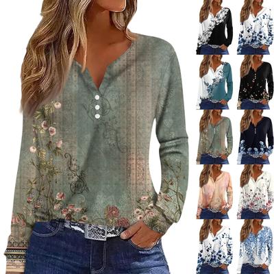 Dámske tričko Tričko na gombík s dlhým rukávom Denná víkendová móda Základný top s výstrihom do V