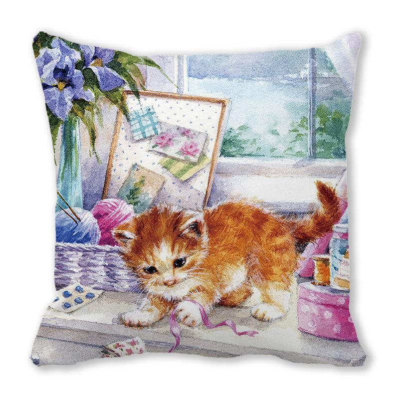 Weihnachtsdekoration Kissenbezug Bauernhaus Sofa Wurfkissenbezug Niedlicher Haustier Katze Hund Kissenbezug Floral Kissenbezug