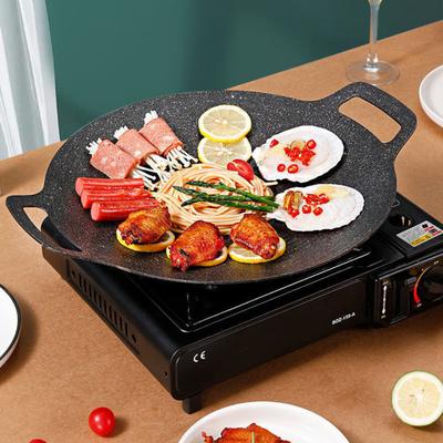 Korean Style BBQ Grill Pan for Stove Top Non-stick Round Frying Pan with Handles Pancake Griddle Pan for Indoor Cooking