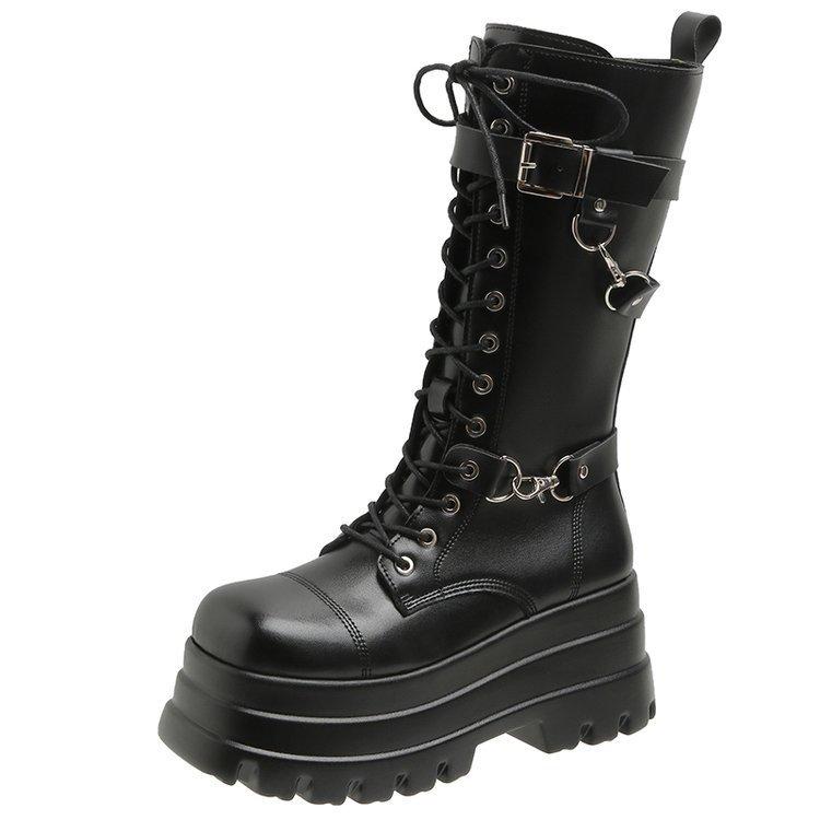 Plus Size 43 Autumn Women Boots Buckle Round Toe Wedges Platform Boots Punk Goth Women Street Shoes  Boots for Women