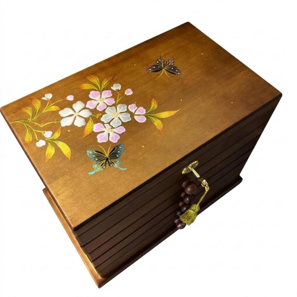 Wooden Jewelry Box with Drawers Vintage for Dresser, Bedside Table