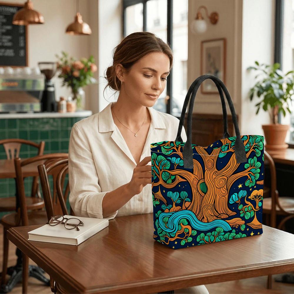 Tree Print Canvas Tote Bag Stylish Large Capacity Casual Shoulder Bag for Daily Use Shopping Travel