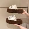 Fashion Fashion Metal Buckle One Strap Platform Slippers Winter New Round Toe Peep Toe Suede Pumps