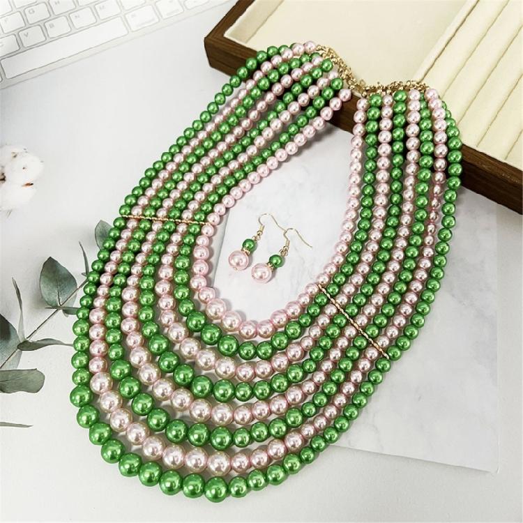 Versatile Multi Strand Simulated Pearls Necklace Earrings Set Vintage Inspired Design Clavicle Chain For Fashionistas