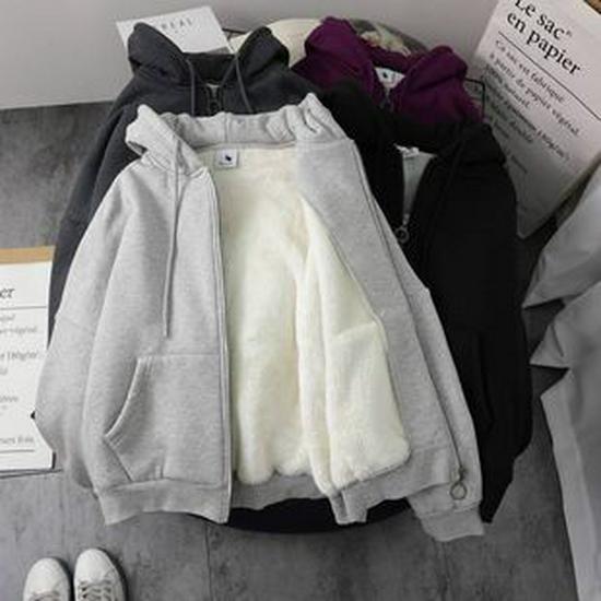 Women's Lambswool Hooded Sweatshirt - Winter 2025 Style, Plus Velvet, Thickened, Loose Cardigan, Trendy and Warm Outerwear for Students.