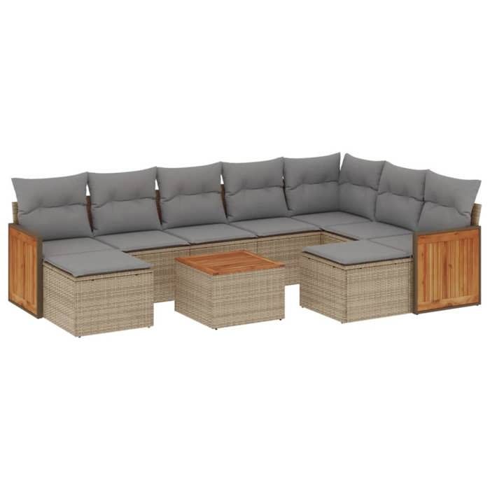 VidaXL Salon de Jardin avec Coussins 10 pcs, Canapés de Terrasse, Ensemble de Meubles de Patio, Mobilier d'Extérieur, Beige 3228229