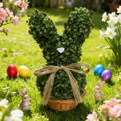 Easter Bunny Topiary Tree Rabbit Shaped Artificial Topiary with Bow Indoor Outdoor Garden Porch Easter Holiday Party Decoration