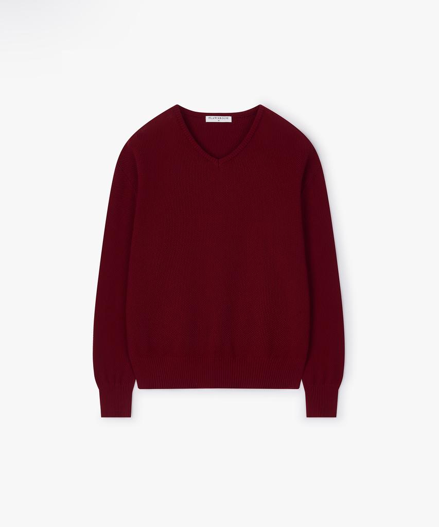 Peullojeulum Waffle Cotton V Neck Burgundy