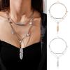 Collier long superposé pour femmes, pierre turquoise, paillettes, plumes, brins de perles, chaîne de pull, bijoux fantaisie, cadeaux