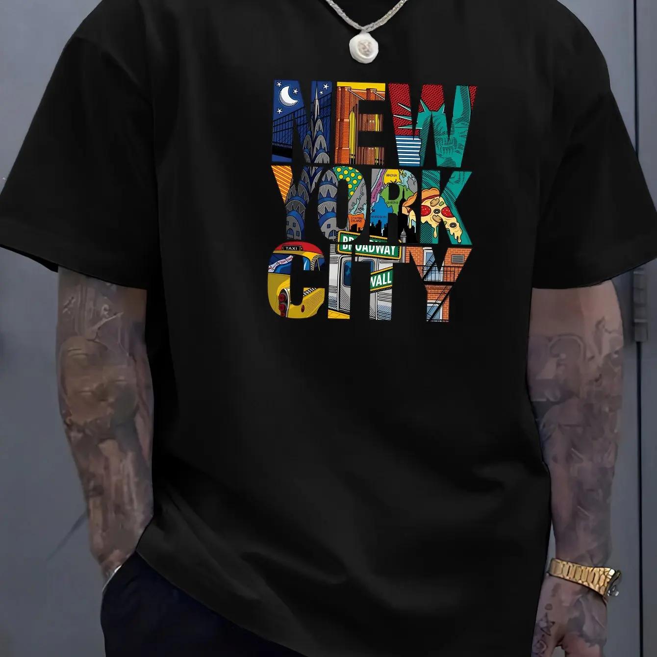 

Летняя мужская футболка из 100% хлопка, удобная, повседневная, свободного кроя, большого размера, с принтом NEW YORK CITY, спортивная, с круглым вырезом, с коротким рукавом, топ XXXXXL