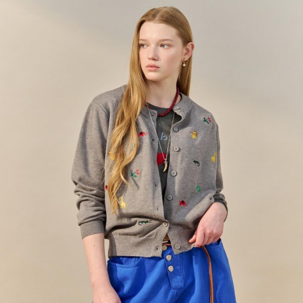 Maxza Animal Point Embroidery Round Neck Cardigan Zf03qd006na Grey/FREE
