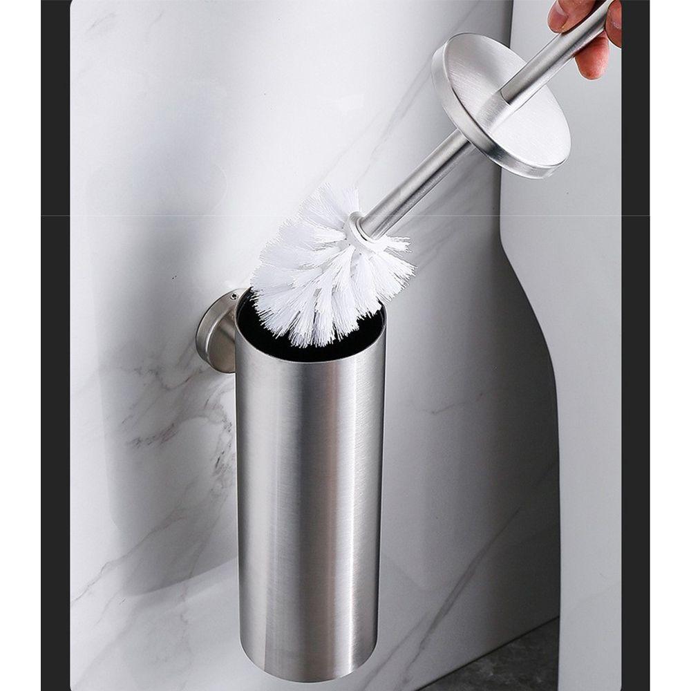 Stainless Steel Toilet Brush with Base No Drill Bathroom Cleaning Tool Toilet Brush Set Bathroom