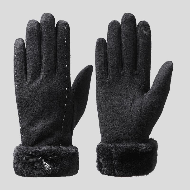 Women Fall Winter Windproof Touchscreen Thick Fleece Lining Daily Use Commuting Superior Warmth Cycling Gloves