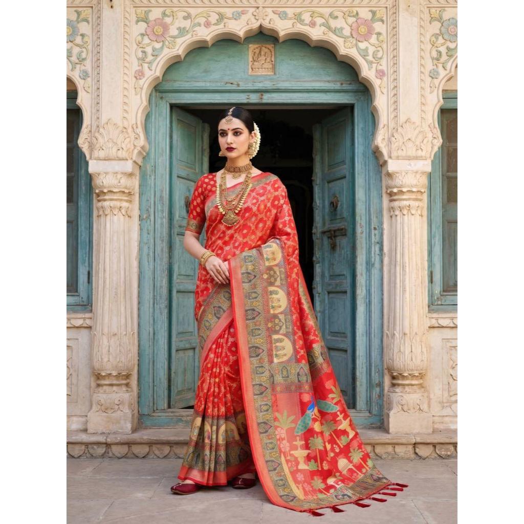 Elegant Pure Dola Silk Saree with rich Jacquard Weaving all over Saree