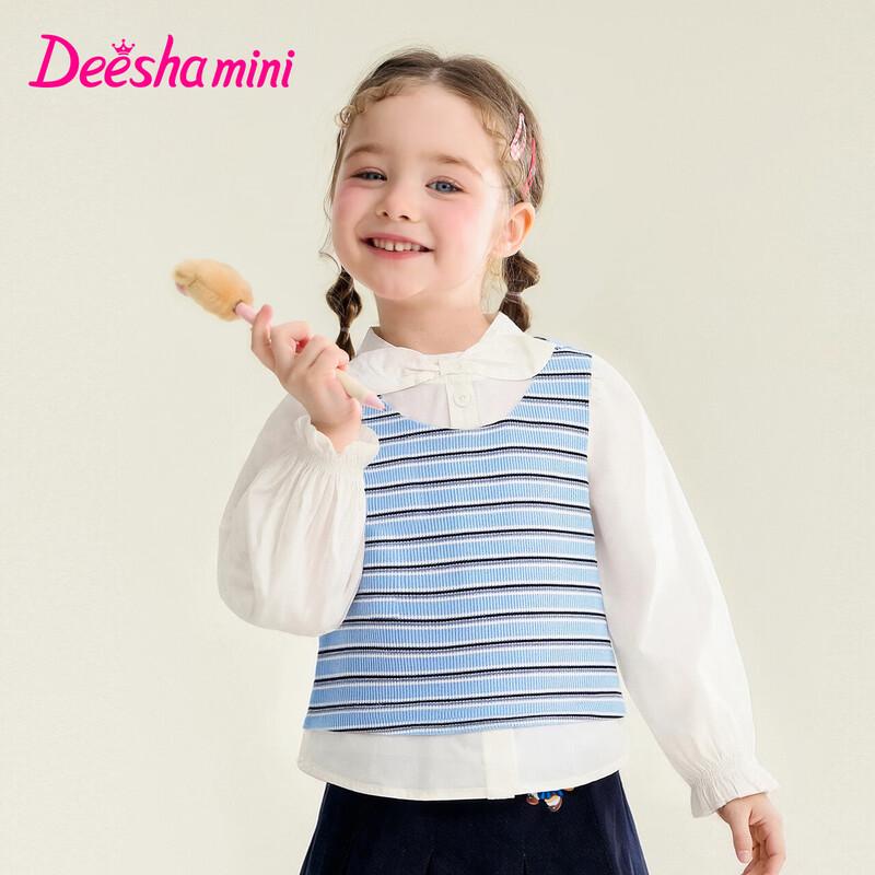 Deesha Girls Bowknot Striped Long-Sleeve Shirt 130