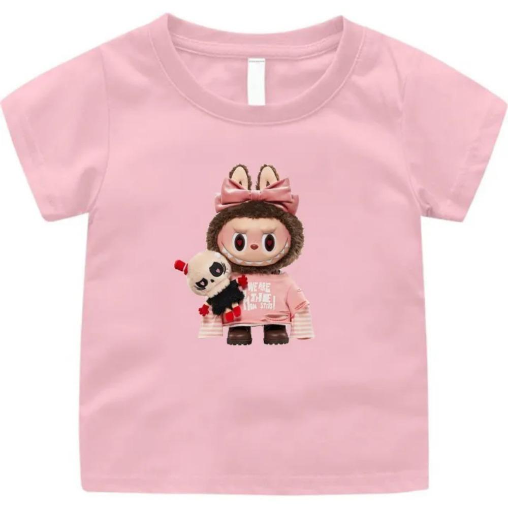 2025 New LABUBU Children's T-shirt Cartoon Style LABUBU Printed Girl Round Neck Short Sleeve Cute and Beautiful Girl's Top