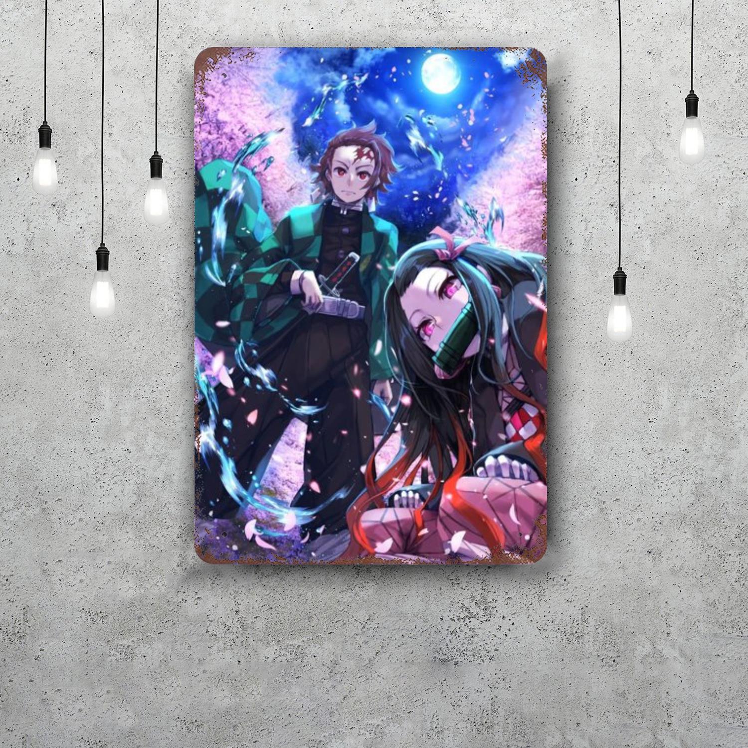 

kimetsyaiba cartoon Classic Poster Rusty Metal Plaque Retro Decorative Plate Bar Man Cave Garage Club Metal Sign Wall Decoration 20x30cm（7.8x11.8inch）
