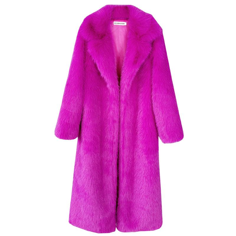 Women's Extra Long Faux Fur Coat with Suit Collar